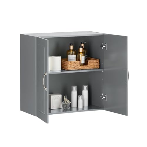 SoBuy Meuble Haut Salle de Bain Suspendu Armoire Murale avec Étagère Réglable et Porte Rangement...