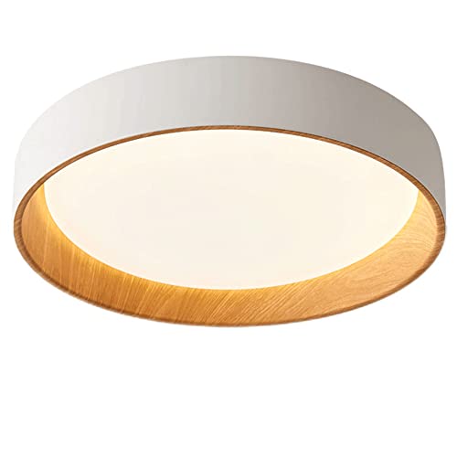 DOBQHWY Luz Plana Imitación Madera Forma Disco Lámpara Techo Empotrada Personalizada Luces Superficie Plana Redondas Moda Luminaria Techo Regulable Tricolor Ultrafina para Dormitorio Comedor Vestíbulo