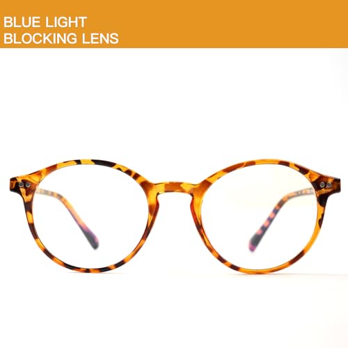 Image of Vintage Round Blue Light Glasses for Women Men, Retro Circle TR90 Frame Protection Eyeglasses Anti Eyestrain Ruby