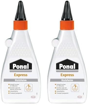 Ponal Express Holzleim, transparent und schnell trocknender Holzkleber für vielseitige Verleimungs- & Bastelarbeiten, wasserfester Leim in praktischer Flasche, 1x550g (Packung mit 2)