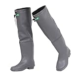 JCWGLY Mens Womens Fishing Waders Boots, 60cm High Knee Hip Wading Boots for Fishing and Hunting, Lightweight Anti Slip(Gray-,9.5)