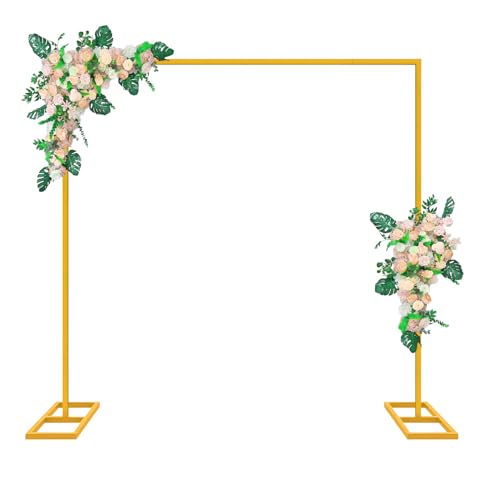 Fiita Suporte de arco de casamento dourado de 6,6 x 6,6 pés, moldura retangular de metal para cerimónia, festa, aniversário, despedida de solteira, chá de bebé, aniversário, decoração de balões