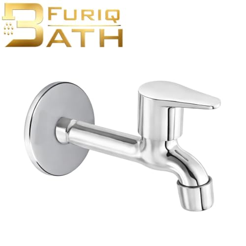 Image of Furiq Bath Fusion Stainless Steel Long Body Tap for Kitchen Bathroom Home Taps with Chrome Finish and Quarter Turn Fitting (Wall Flange and Teflon Tape) Pack of 3