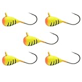 Tungsten Ice Fishing Jig Set Ice Fishing Lures, Max Sensitive Tungsten Tear Drop Ice Jig Head Hook for Panfish, Crappie, Walleye, Perch, Trout, Bluegill (Orange Chartreuse Bee Glow, 4MM, 1/25 OZ)