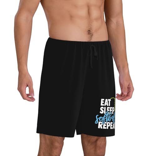 Eat Sleep Softball Pajama Shorts for Men, Men's Pajama Bottoms, Sleepwear for Summer 5
