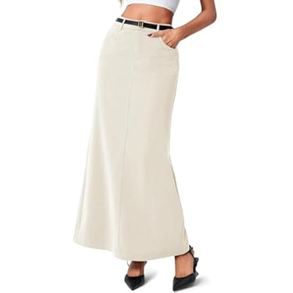 Cicy Bell Women's High Waisted Maxi Skirts Casual Back Split Office Work Long Skirt