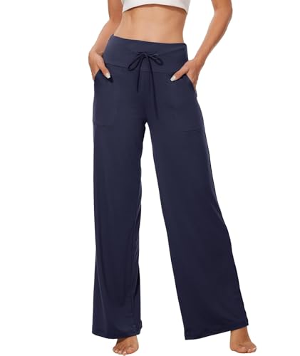 Image of ZOOSIXX Soft Black Pajama Pants for Women, Wide Leg Pants Woman Flowy Comfy Casual Lounge Yoga Capri Pants 22 inch / 30 inch