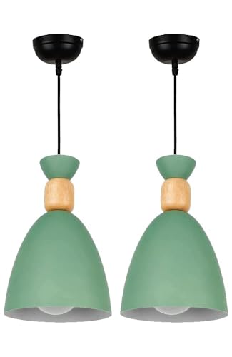Image of Modern Green Aluminium Pendant Light for Ceiling, Decorative Hanging Light for Living Room, Dining Room, Kitchen & Cafe Pack of 2