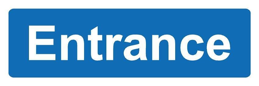 Entrance blue background safety sign - Self adhesive sticker (600mm x 200mm)