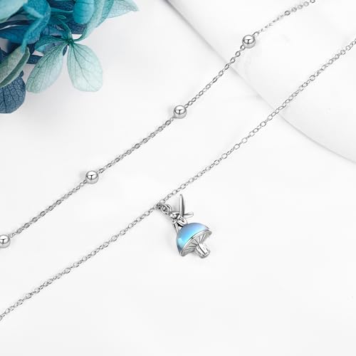 Tobillera de plata de ley multicapa con dijes de hongo para mujer moderna 3