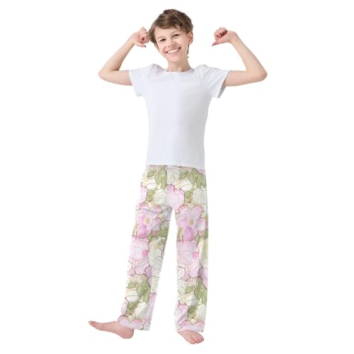 J JOYSAY Rose Blossom Foliage White Pajamas Pants Soft Long Pajama Bottoms Lounge Sleep Pants Size S-XL3
