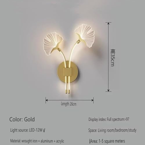 Image of Modern LED Wall Sconce Light, Dual Ginkgo Leaf Design, Metal Base with Three Colour Illumination (Warm White, Natural White, Cool White), Indoor Decorative Lighting|Gold