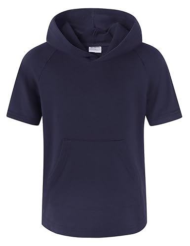 Image of Spring&Gege Boys Light Weight Short Sleeve Hoodie Casual Solid Pullover Hooded T-shirt with Pocket
