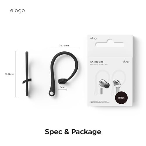 elago Ear Hooks Designed for Samsung Galaxy Buds 3 & Galaxy Buds 3 Pro Earbuds Accessories, Anti-Slip, Ergonomic Design, Comfortable Fit (Black)