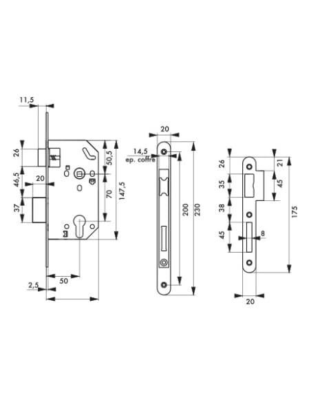 FTH - Serrure Encastrable Haut de Gamme SE 50 - Système de Retournement - Fermeture à Deux Tours - Têtière Nickelée Noir Mat - Coffre Acier - Axe 50 mm - Pour Porte d'Entrée - Noir