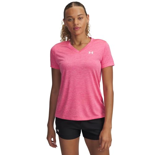 Under Armour Womens Tech Twist Short Sleeve V Neck (672) Super Pink / / White Small