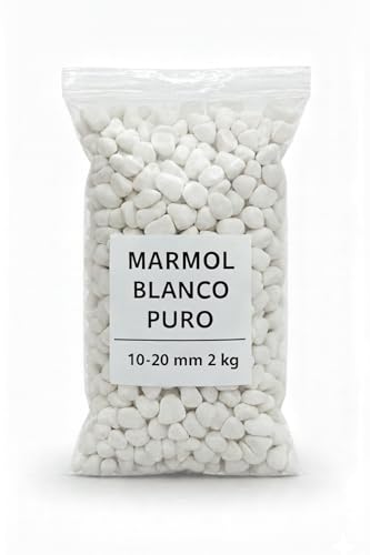 Marmol Blanco Puro, Piedras Decorativas, 10 20 mm, 2 kg, Para Jardines y Decoración