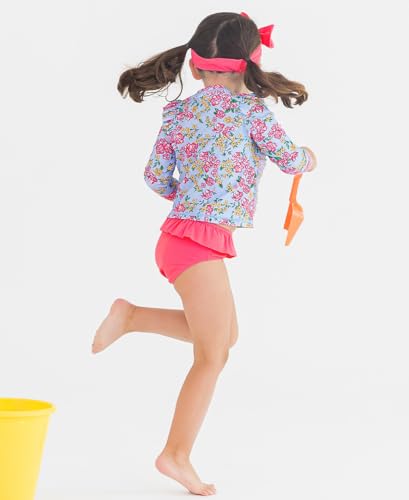 RuffleButts Baby/Toddler Girls Princess Seam Ruffle Rash Guard 2-Piece UPF50+ Sun Protected Swimsuit3