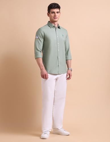 Image of U.S. POLO ASSN. Solid Tailored Fit Shirt for Men - 100% Cotton, Breathable & Comfortable, Full Sleeves Casual Shirt for Men