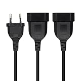 HuaLiSiJi Kabel przedłużający Euro 2,5A 250V 625W Typ C Euro Przedłużacz Kabel Euro Podwójny Euro 2 w 1 Euro Gniazdo dla AGD Monitor komputera TV (45 cm)