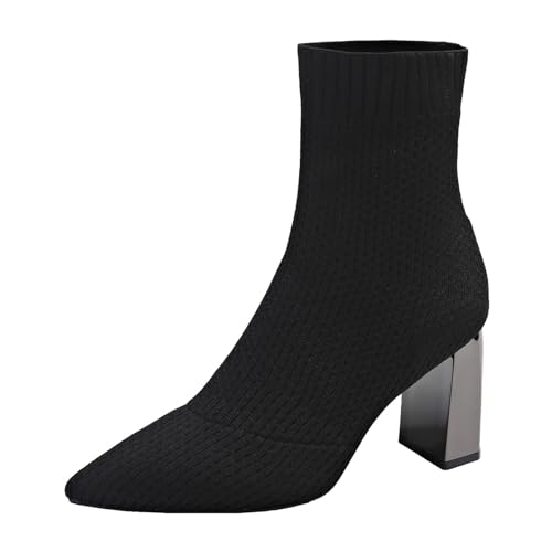 Bottes en maille tricotée multicolores pour femme à talons courts