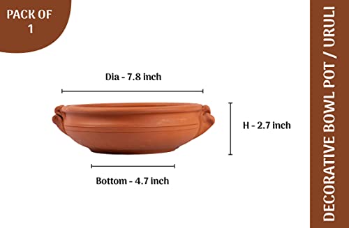 Image of Village Decor Handmade Terracotta Decorative Flower Pot /Uruli /Urli Bowl (Brown, 1 Piece) (Vdurili03), 300 ML