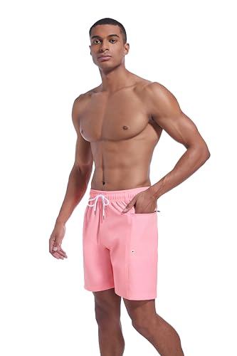 QRANSS Men's Fashion 7 inch Quick Dry Swim Trunks Zipper Pockets Bathing Suit Beach Shorts Boardshorts Without mesh Liner4