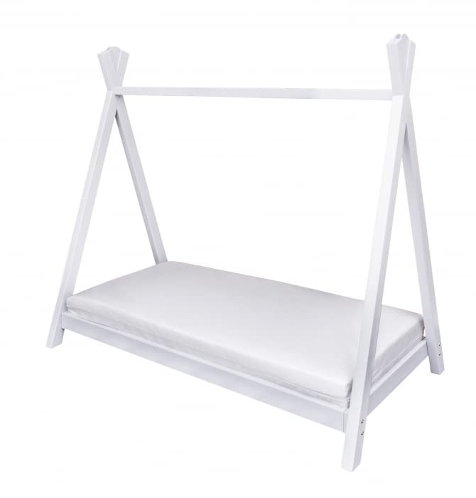 Kinder ValleyTeepee Toddler Bed - Teepee House Two Tone Unisex Bed Frame, Includes Spring Mattress, 100% Natural Solid Pine Wood Bedframe, Suitable for Toddlers & Juniors | (White)