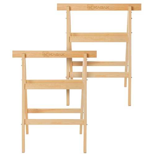 KADAX Klappbarer Arbeitsbock aus hochwertigem Holz, Klappbock mit Einer Tragkraft von 150 kg, Montagebock für Werkstatt und Bauprojekte, Gerüstbock (2 Stück)