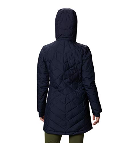 Columbia Jaqueta feminina com capuz Heavenly longa, escura noturna, pequena