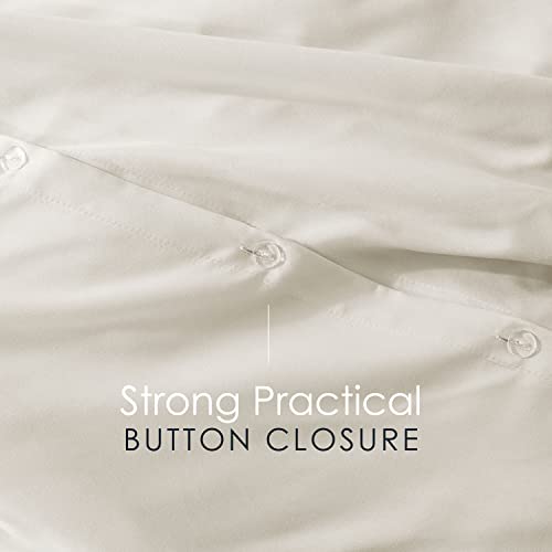 Image of Hearth & Harbor Off White Duvet Cover with Fitted Sheet Queen Size | 4 Piece Soft Double Brushed Bedding Set, Button Closure, 1 Duvet Cover 90x90 Inches, 1 Fitted Sheet, 2 Pillow Shams