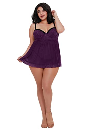 Nuisette Grande Taille Aubergine à Armatures pour un Soutien Idéal et Décolleté en Dentelle 2X