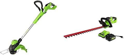 Review Greenworks 24V 13 in. Brushless TORQDRIVE String Trimmer and 22″ (Laser Cut) Hedge Trimmer, 4Ah USB Battery and Charger Included