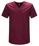 MISEMIYA - Medizinische Uniformen Unisex Top Krankenschwester Krankenhaus Berufskleidung - Large, Granat