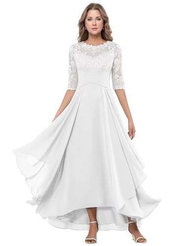 Lace Applique Mother of The Bride Dresses Ruffles Half Sleeve Formal Dress A-Line Long Chiffon Evening Party Gown