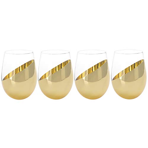 Mygift Modern Brass Accent Stemless Wine Glass Set, Red Wine Glasses Set Of 4 #TOP5