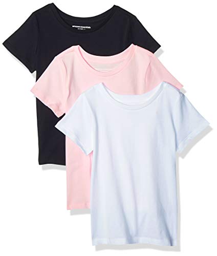Amazon Essentials Girl's 3-Pack Short Sleeve T-Shirt, White/Black/Pink, S (6/7)