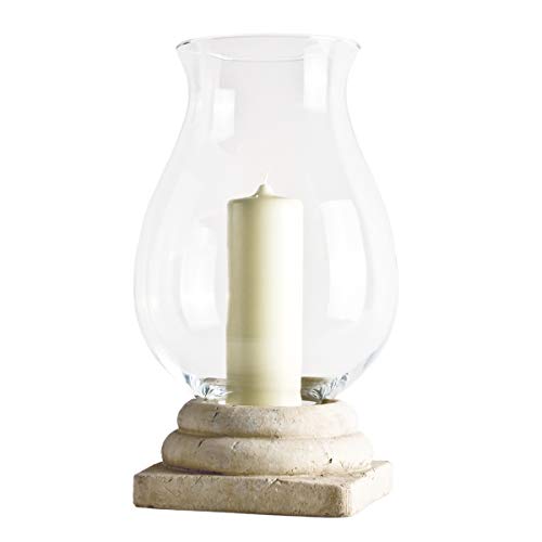 Varia Living Windlicht Herodot mit Glas und dekorativen Sockel aus Terracotta Vintage Shabby Chic | für innen oder im Garten | Farbe: antik-weiß | große Laterne im Nordic Stil (H 50 cm | Ø 40 cm) Cover