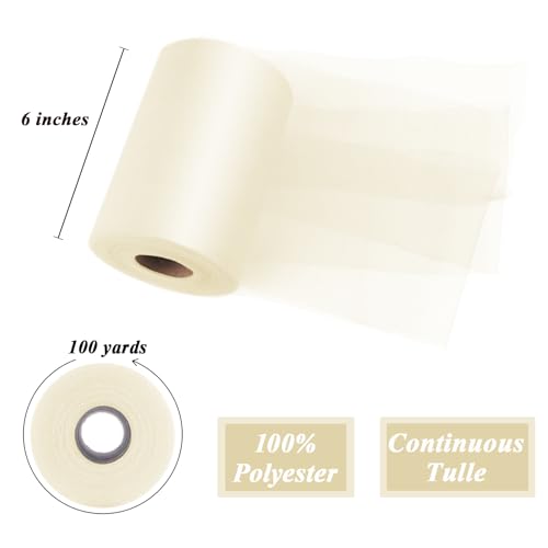 Image of Ivory Tulle Fabric Roll 6 Inch x 100 Yards Tulle Ribbon