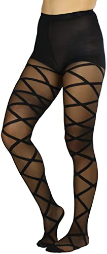 ToBeInStyle Women's Strappy Zig Zag Lace Up Bandage Print Fashion Goth Tights
