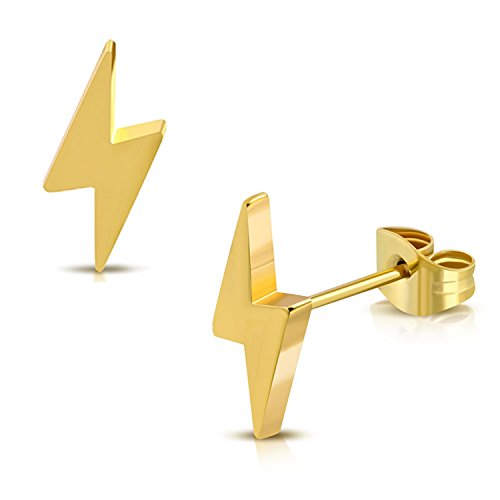 Stainless Steel Lightning Bolt Flash Thunder Button Stud Post Earrings2