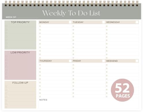 Weekly To Do List Notepad, Undated Planner with 52 Sheets (8.5''x...