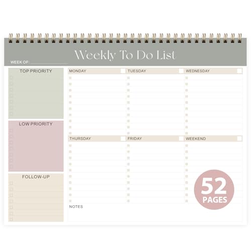 Weekly To Do List Notepad, Undated Planner with 52 Sheets (8.5''x11''), Desk Weekly Planner for Women & Man, Home School & Work