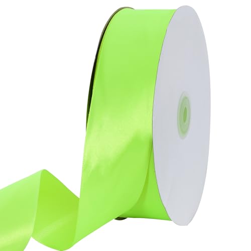 TONIFUL 1-1/2 Inch (40mm) x 100 Yards Fluorescent Green Wide Satin Ribbon Solid Fabric Ribbon for Gift Wrapping Chair Sash Valentines Day Wedding Birthday Party Decoration Hair Floral Craft Sewing