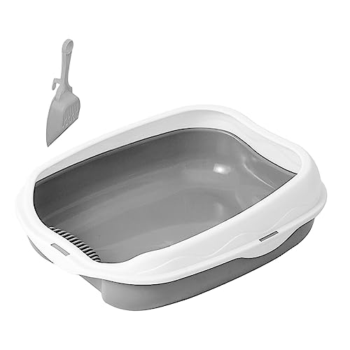 MagiDeal Lettiera per Gatti Lettiera per Gatti Anti Schizzi da Viaggio Semi Chiusa Vasino Facile da Pulire Lettiera per Animali Domestici per Gatti da Interno, Grigio L 50x40x17cm