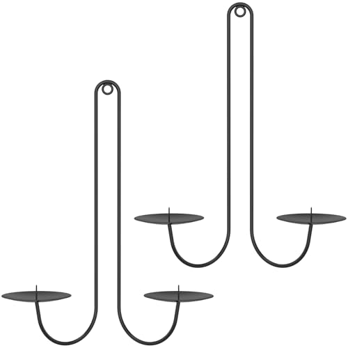 2Pcs Wall Candle Holders, Double Armed Wall Candle Sconce Holder, Symmetric Iron Hanging Candles Sconces for Living Room Farmhouse Fireplace Wedding