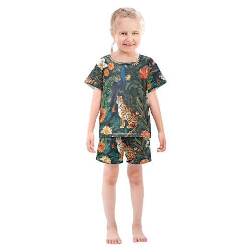 senya Short Sleeve Pajamas Sets Summer Cotton Sleepwear Peacock and Tiger3