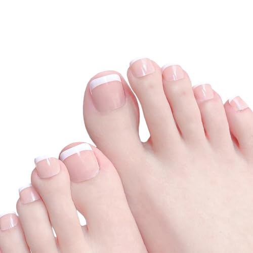 Image of Press On Toe Nails, 24 Pcs Skin Color Fake Toe Nails for Women | Natural-looking artificial toe nail extension kit, convenient full-cover stick on toenails.
