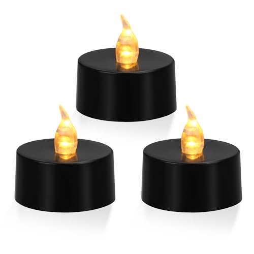 ERTYUI Embalagem de 12 velas LED de chá, duram mais de 200 horas, para decoração (luz amarela quente, base preta, 12 unidades)