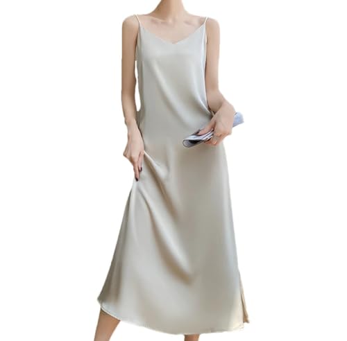 Weibliches Neckholder-Kleid aus Seide, hochwertiger Satin, einfarbig, langer A-Linien-Rock, Taille, zeigt dünne Abdeckung, Fleisch, 6, 3XL